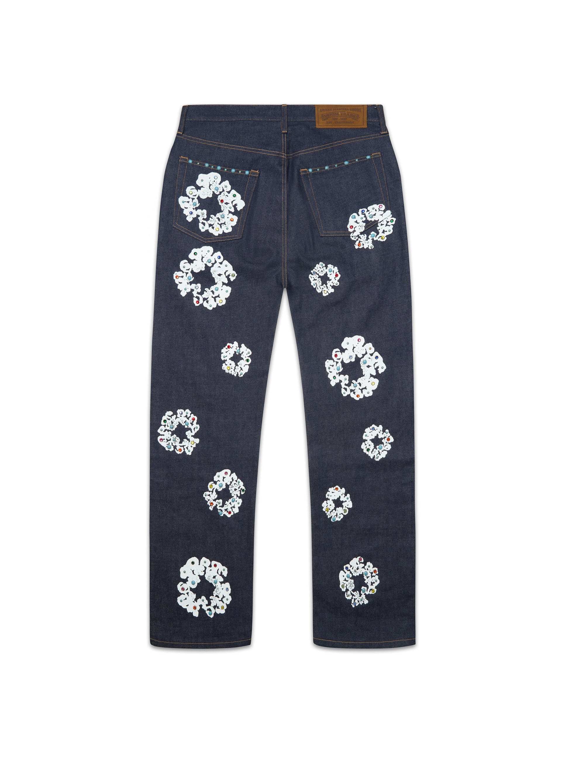 Baggy Studded Cotton Wreath Denim Pant Selvedge – view 2