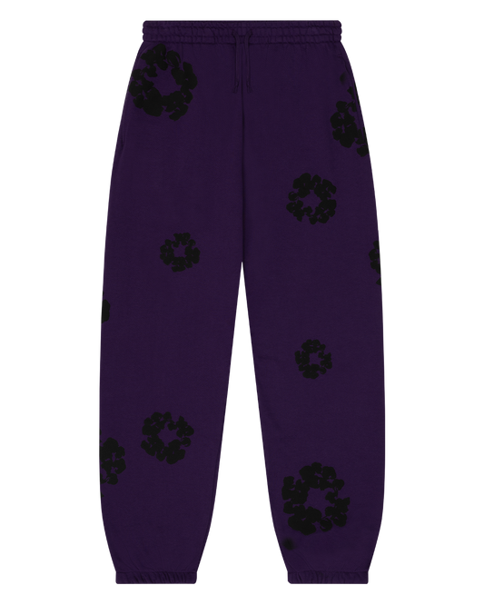 Black Cotton Wreath Sweatpants Purple