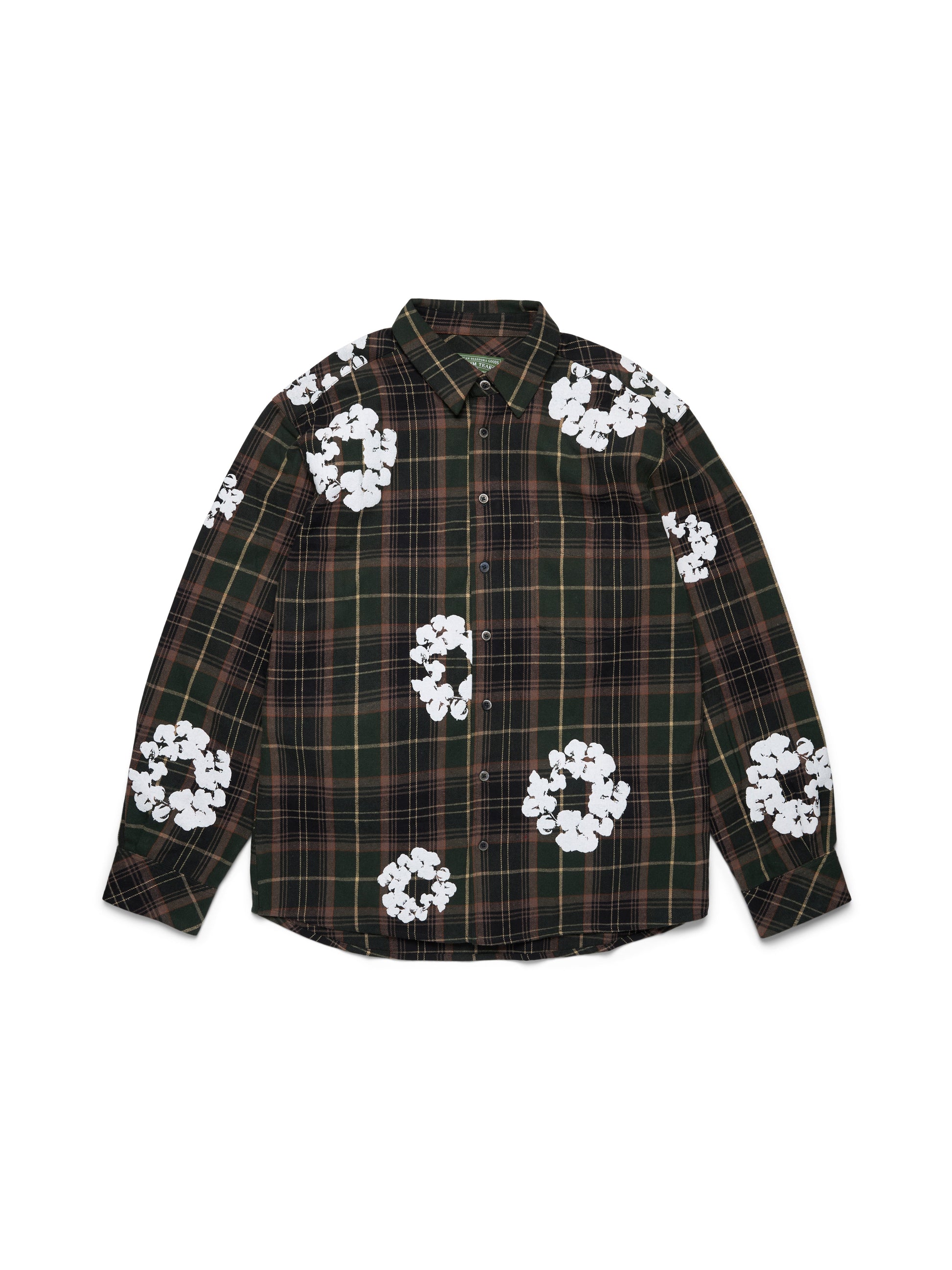 Cotton Wreath Flannel Shirt Green Plaid