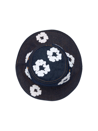 Denim Cotton Wreath Bucket Hat Washed Indigo – view 2