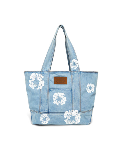Cotton Wreath Light Wash Denim Tote Bag