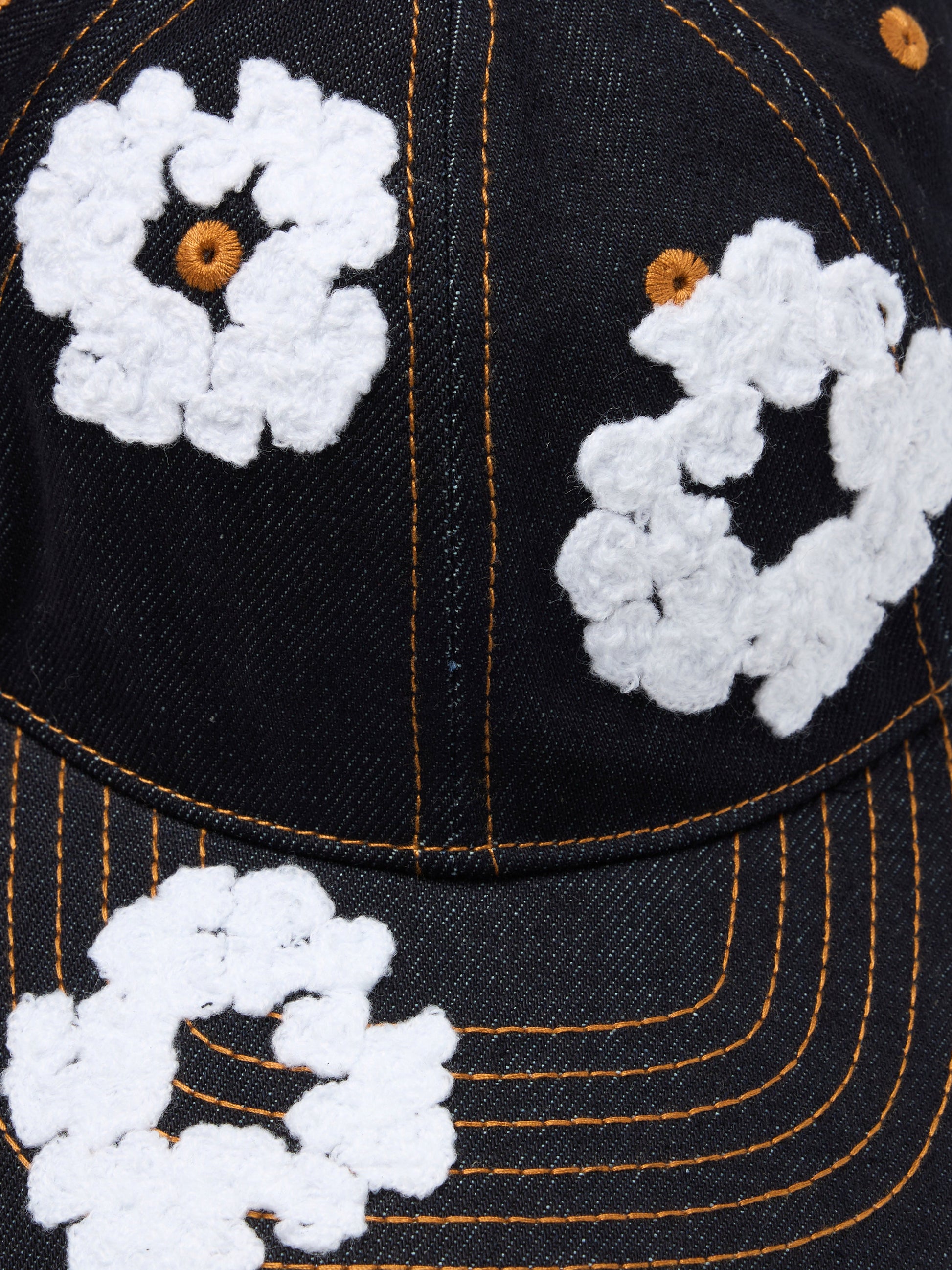 Cotton Wreath Raw Denim Cap Washed Indigo – view 3