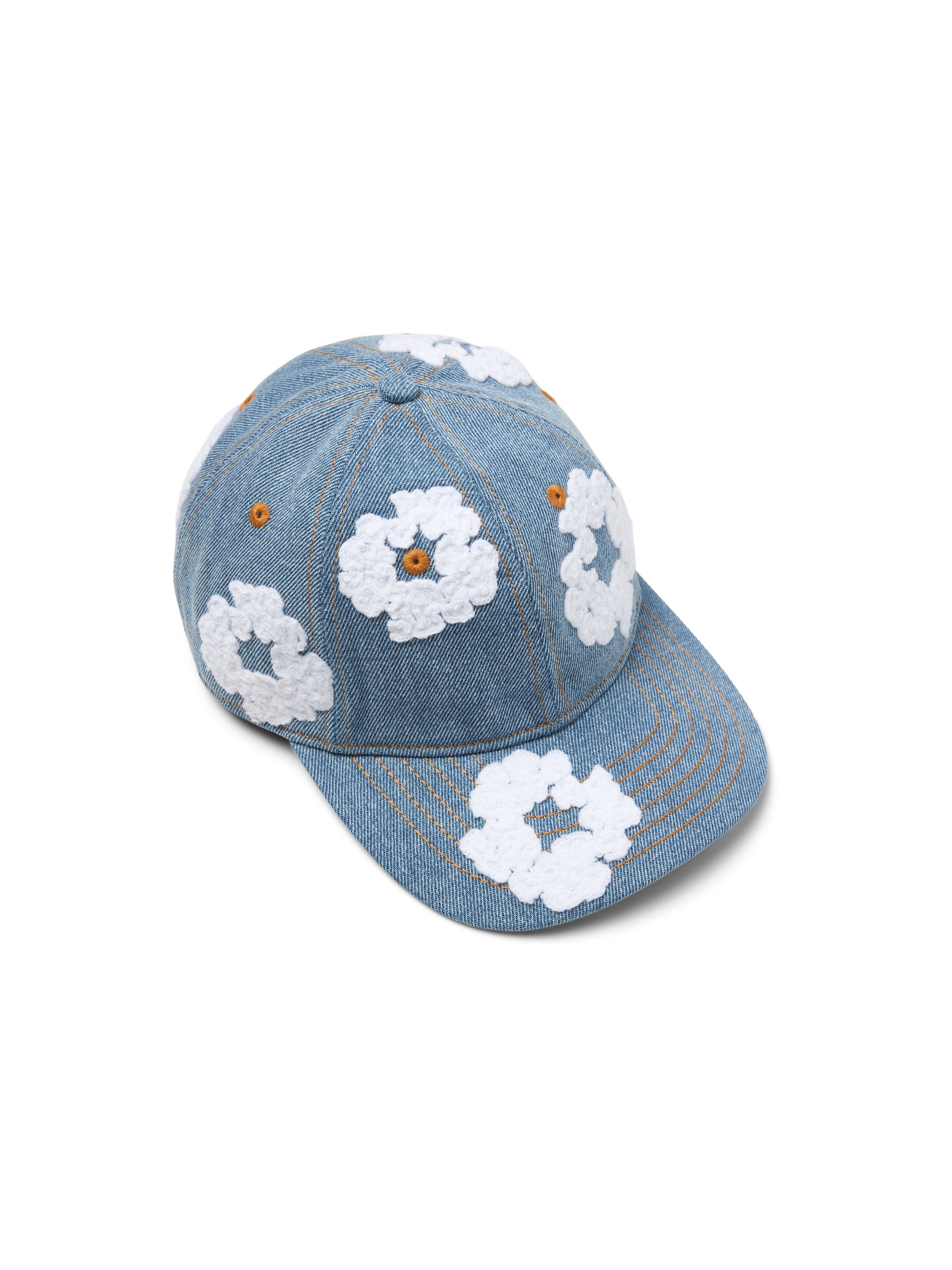 Cotton Wreath Raw Denim Cap Light Wash