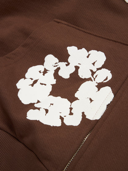 Cotton Wreath Zip Hoodie Dark Brown – view 3