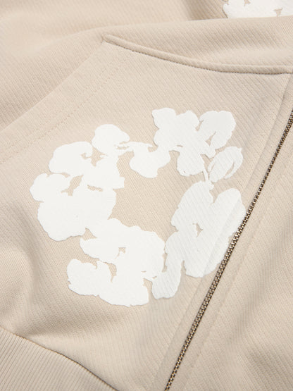 Cotton Wreath Zip Hoodie Cream – view 3