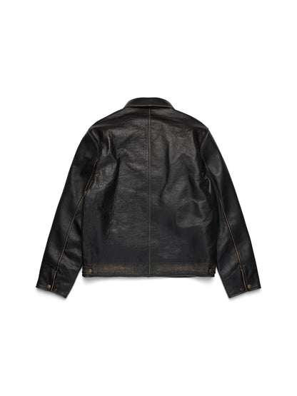 Libertas Crest Leather Jacket Washed Black – view 2