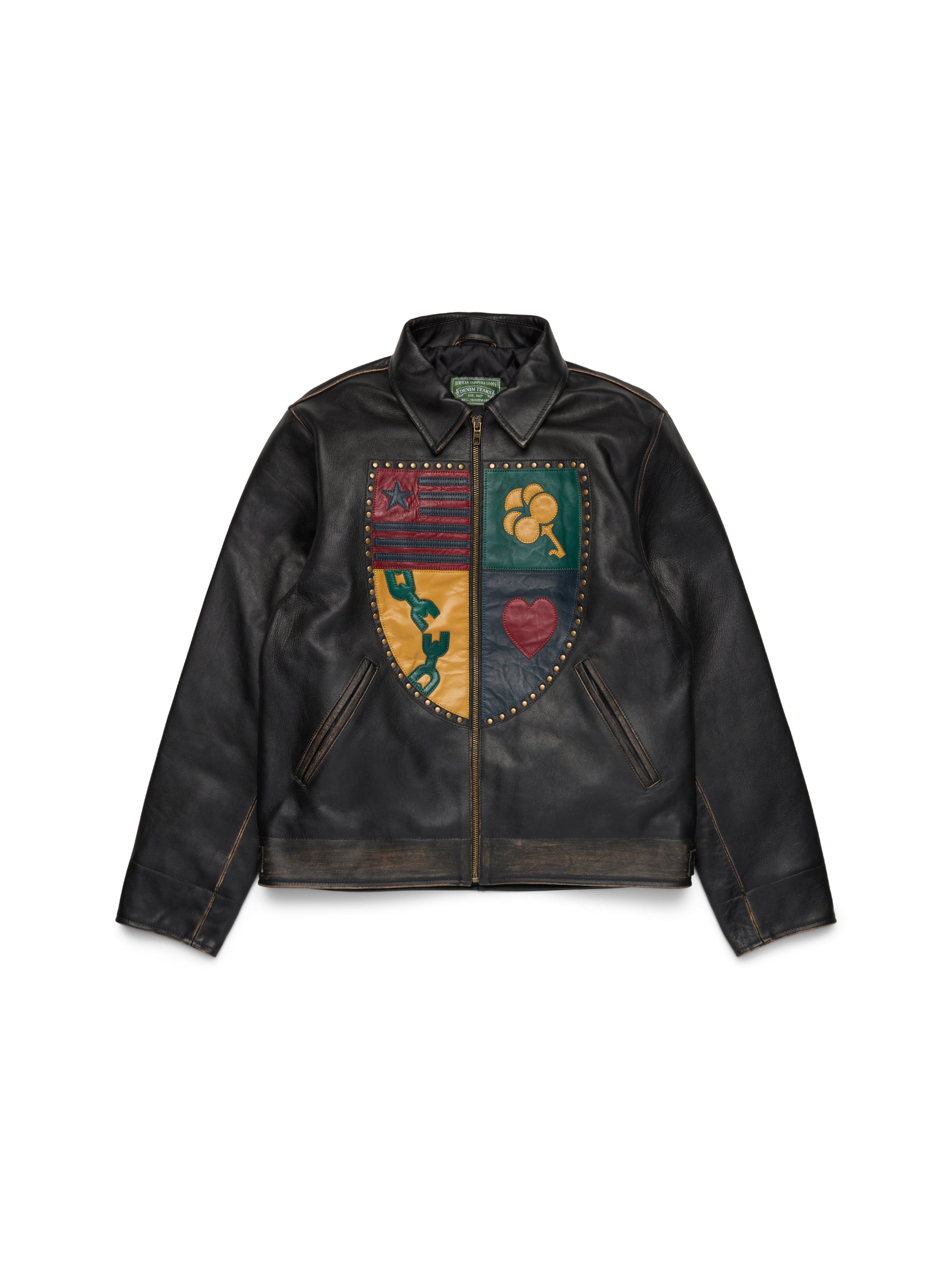 Libertas Crest Leather Jacket Washed Black