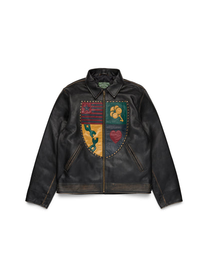 Libertas Crest Leather Jacket Washed Black