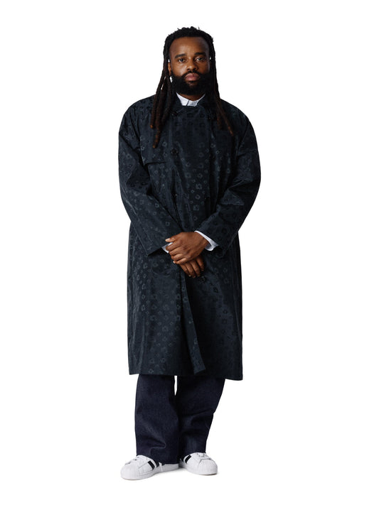 André Leon Talley Wreath Monogram Trench Coat Black