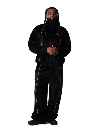 Faux Astrakhan Track Jacket Black