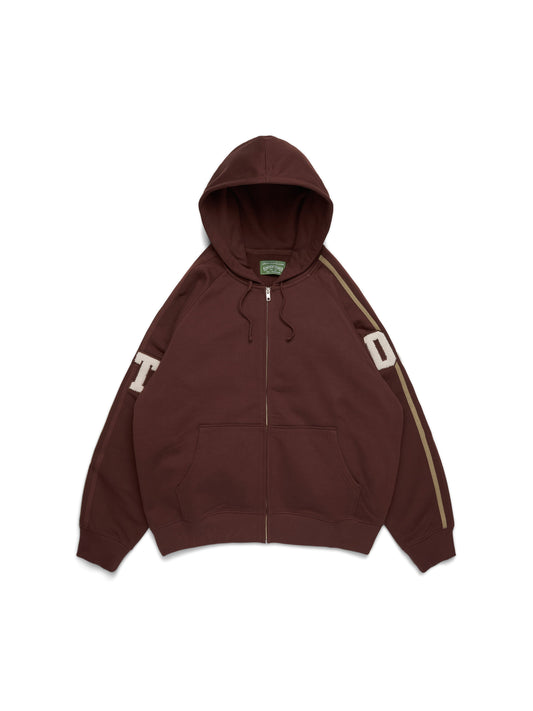 DT Chenille Patch Zip Hoodie Brown