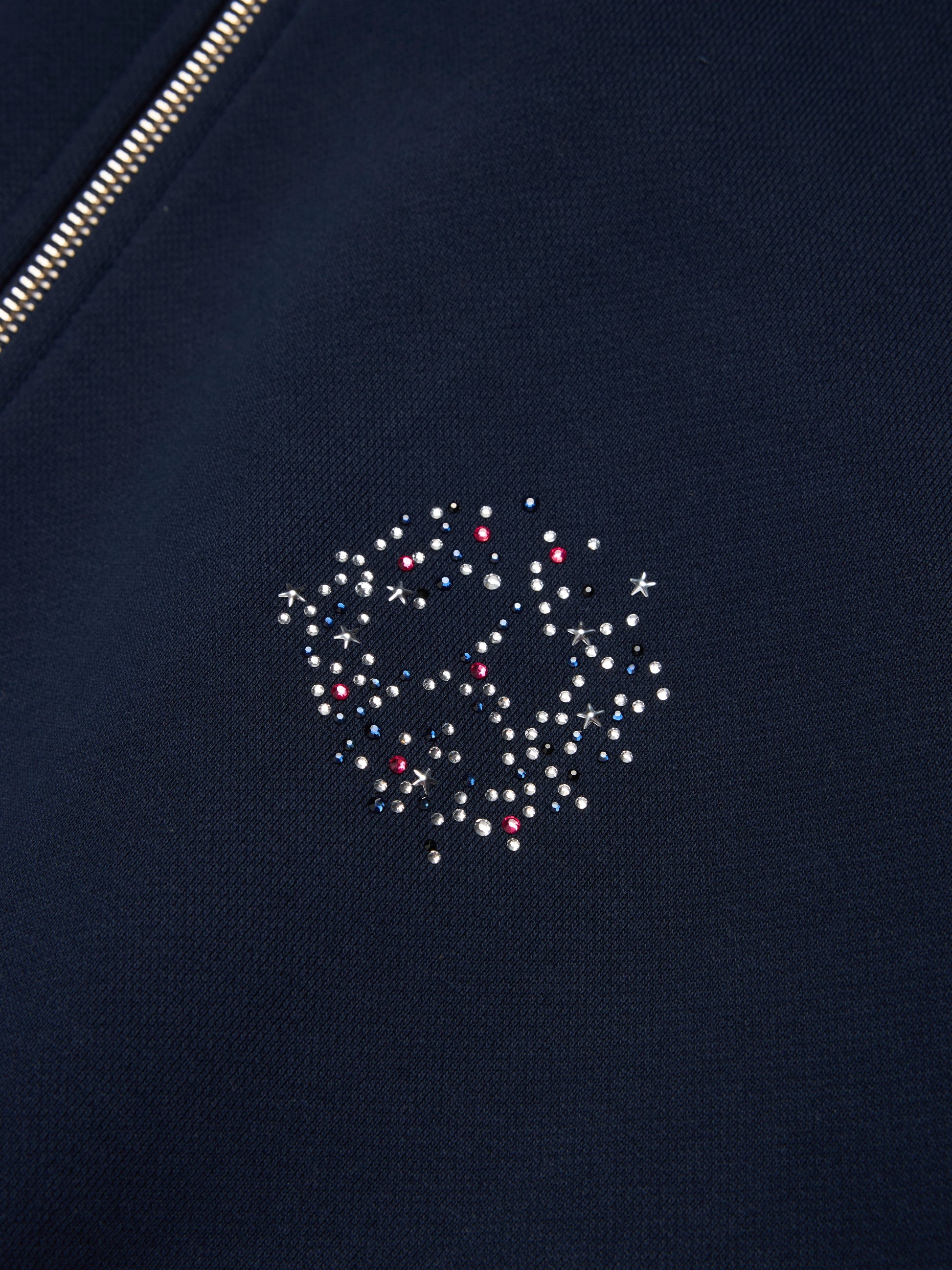 Denim U Rhinestone Fleece Track Jacket Navy – view 3