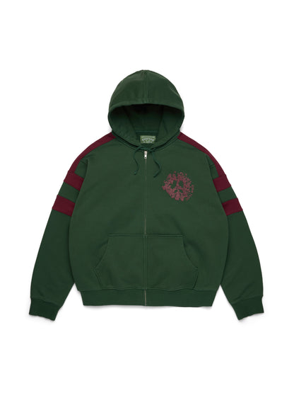 Denim U Paneled Zip Hoodie Green