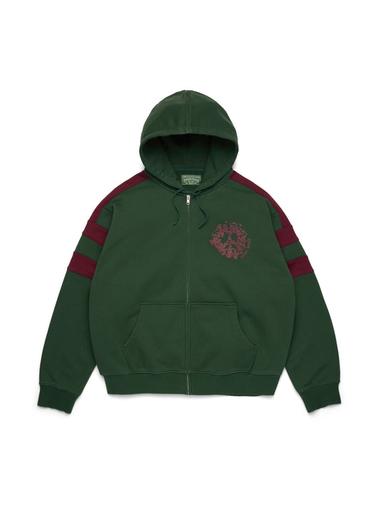 Denim U Paneled Zip Hoodie Green