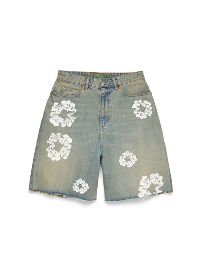 Dirty Wash Cotton Wreath Denim Short