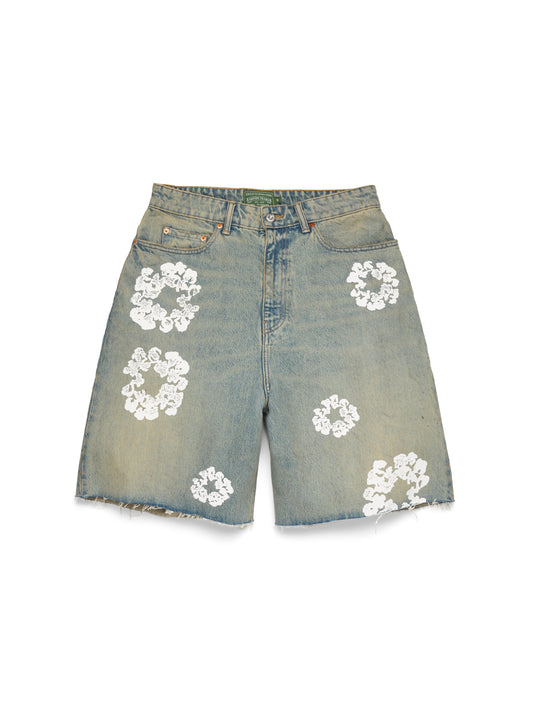 Dirty Wash Cotton Wreath Denim Short