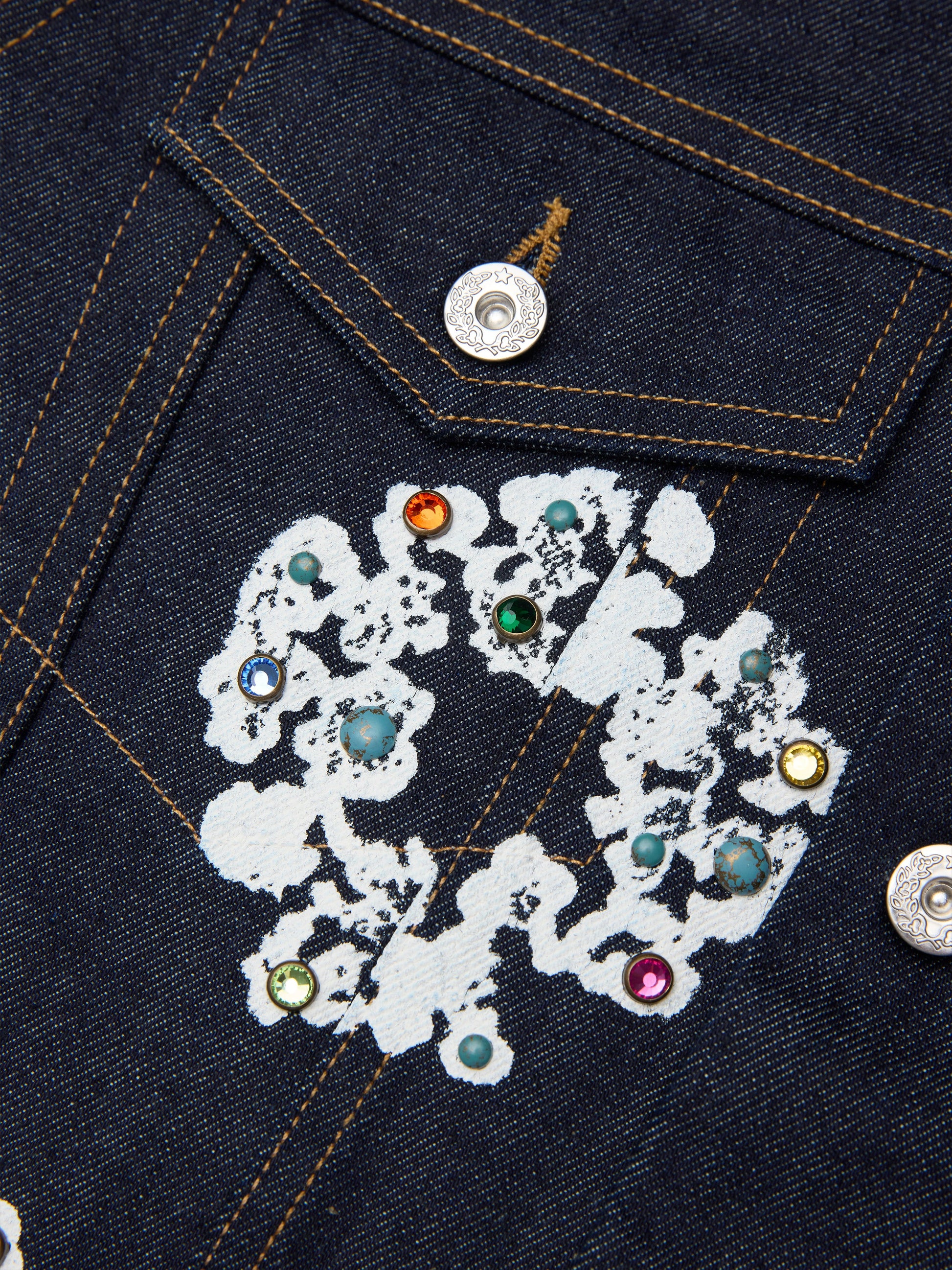 Studded Cotton Wreath Denim Jacket Selvedge – view 3