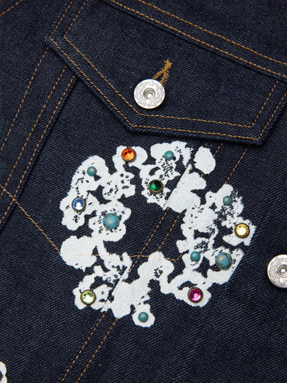 Studded Cotton Wreath Denim Jacket Selvedge – view 3