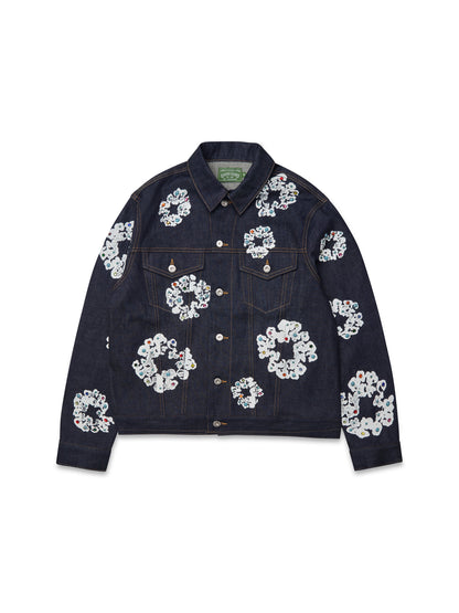 Studded Cotton Wreath Denim Jacket Selvedge