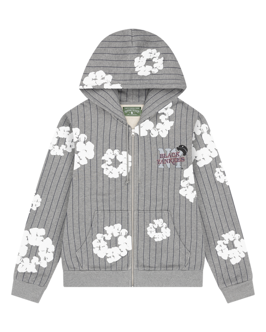 Pinstripe Wreath Zip Hoodie Grey