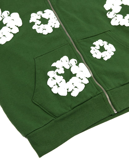 Cotton Wreath Zip Hoodie Green – view 3