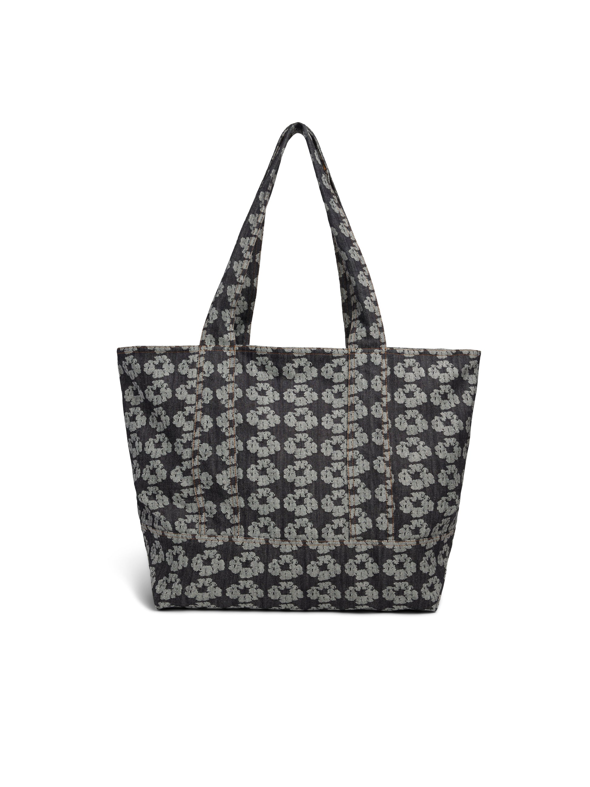Jacquard Wreath Denim Tote Bag Dark Wash