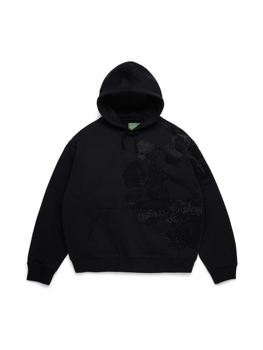 Biggie Rhinestone Cotton Wreath Pull Over Hoodie Black