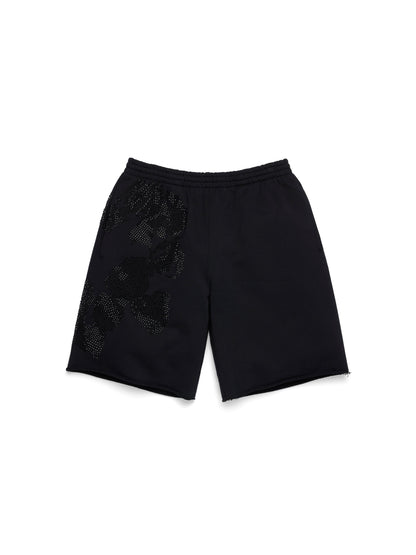 Biggie Rhinestone Cotton Wreath Sweatshort Black
