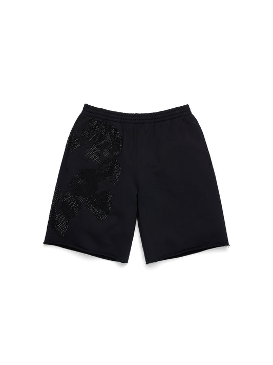 Biggie Rhinestone Cotton Wreath Sweatshort Black