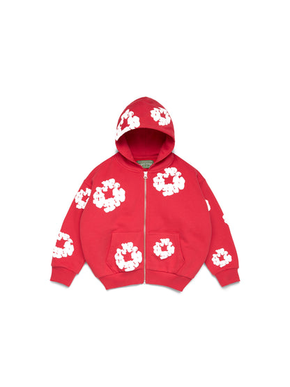 Kids Cotton Wreath Zip Hoodie Red