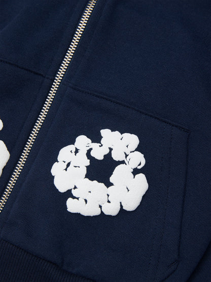 Kids Cotton Wreath Zip Hoodie Navy – view 3