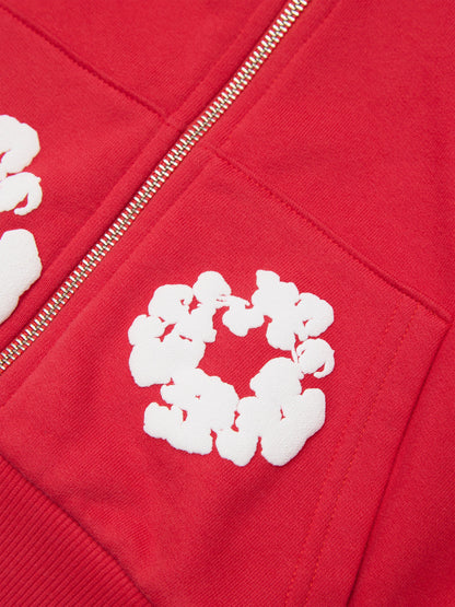 Kids Cotton Wreath Zip Hoodie Red – view 3