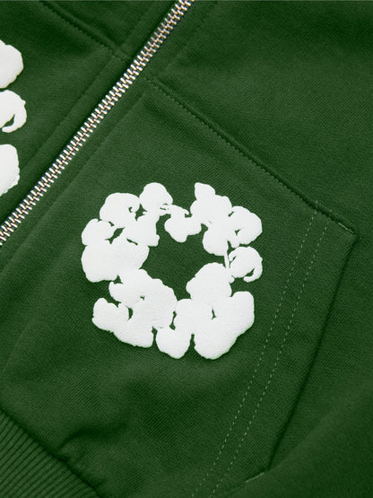 Kids Cotton Wreath Zip Hoodie Green – view 3