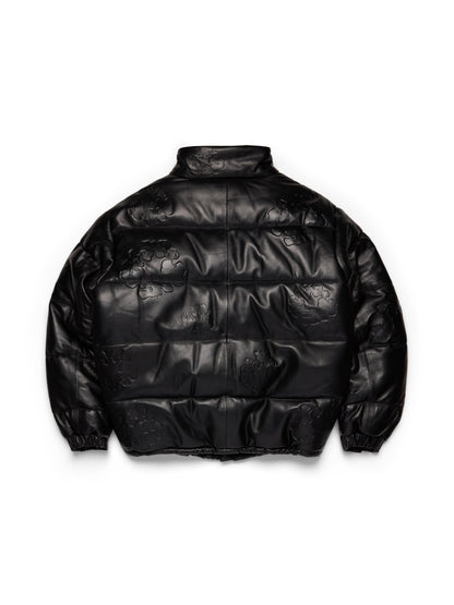 Embossed Leather Wreath Puffer Black – view 2