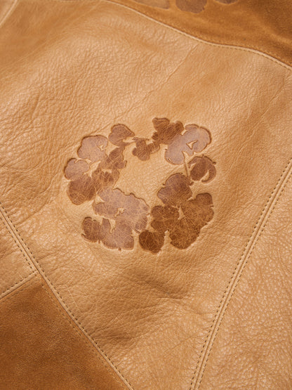 Patchwork Leather/Suede Cotton Wreath Hoodie Brown – view 3
