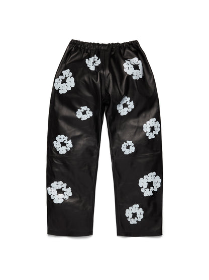 Leather Cotton Wreath Pants Black – view 2
