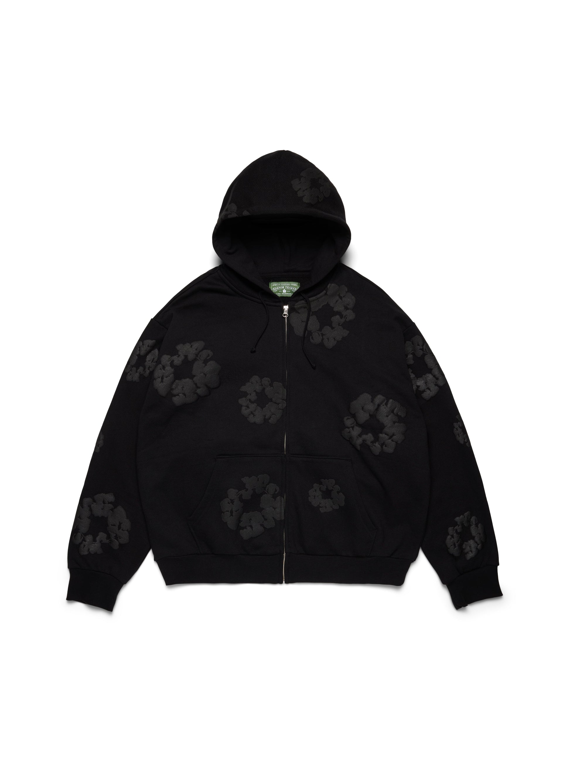 Mono Cotton Wreath Zip Hoodie Black