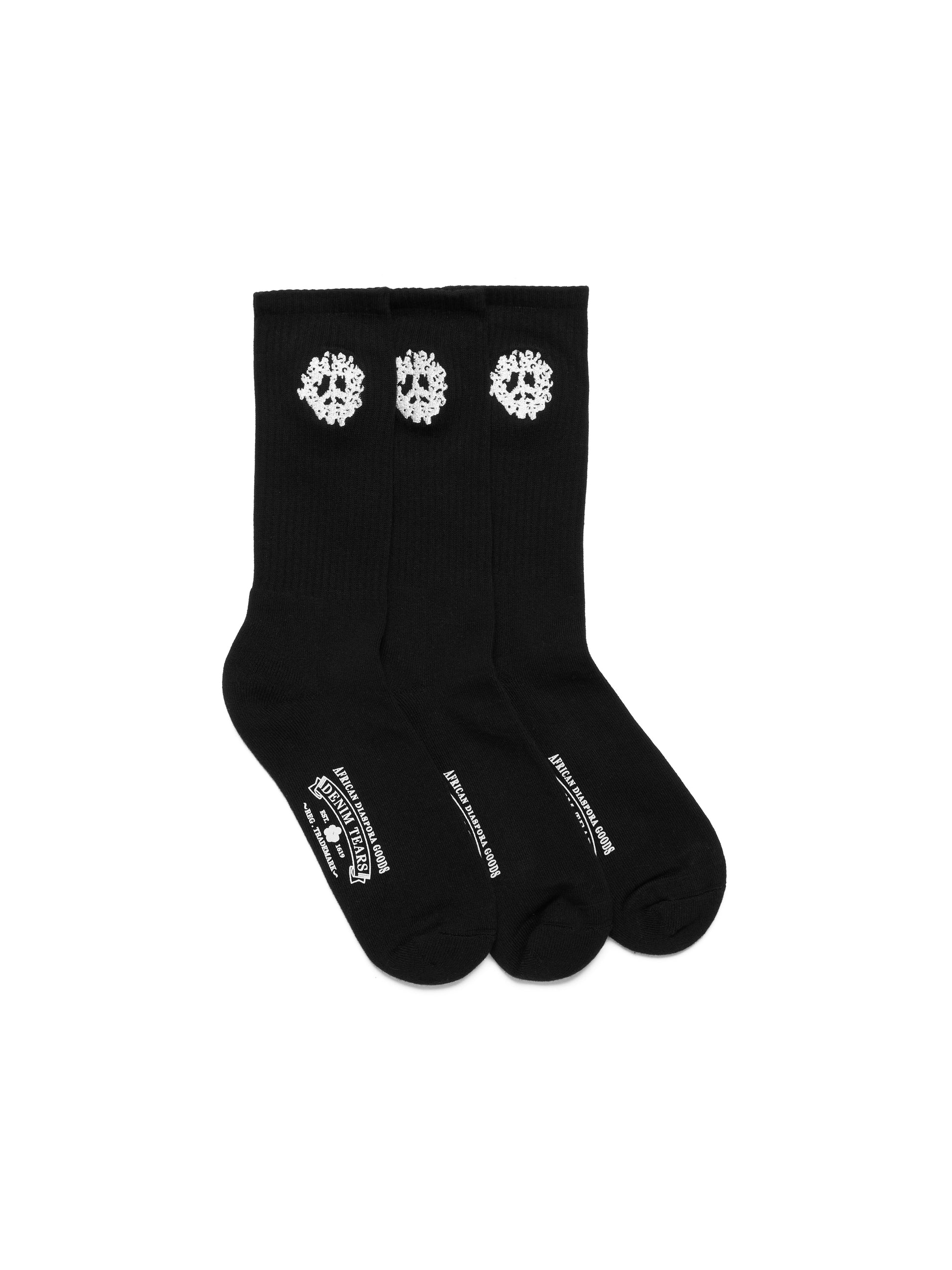 Cotton Peace Wreath 3-Pack Socks Black – view 2