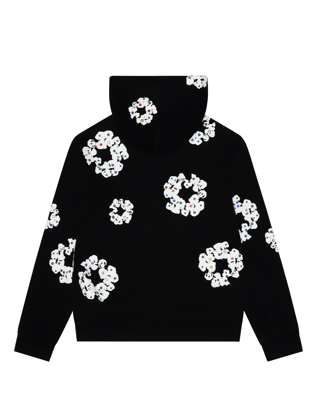 Rhinestone Cotton Wreath Zip Hoodie Black – view 2