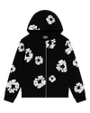 Rhinestone Cotton Wreath Zip Hoodie Black