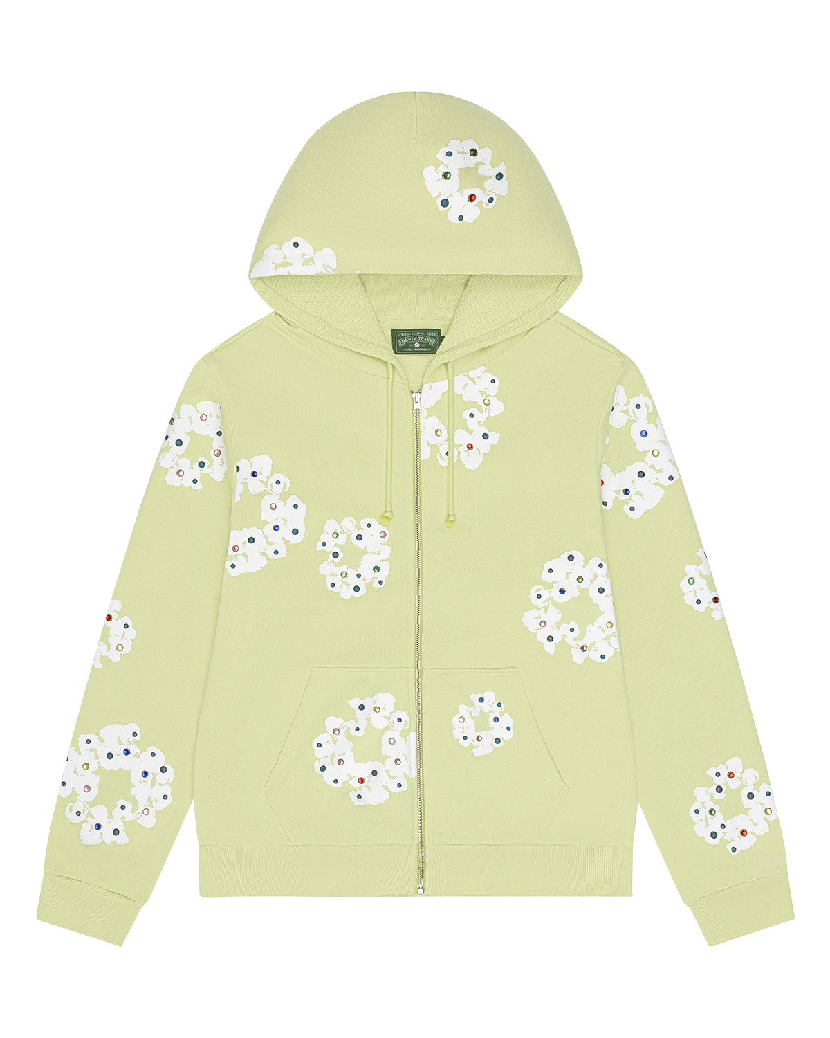 Rhinestone Cotton Wreath Zip Hoodie Mint