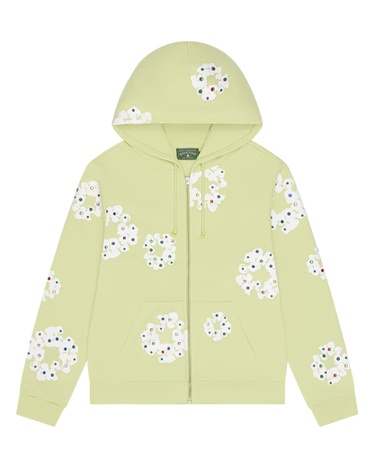 Rhinestone Cotton Wreath Zip Hoodie Mint