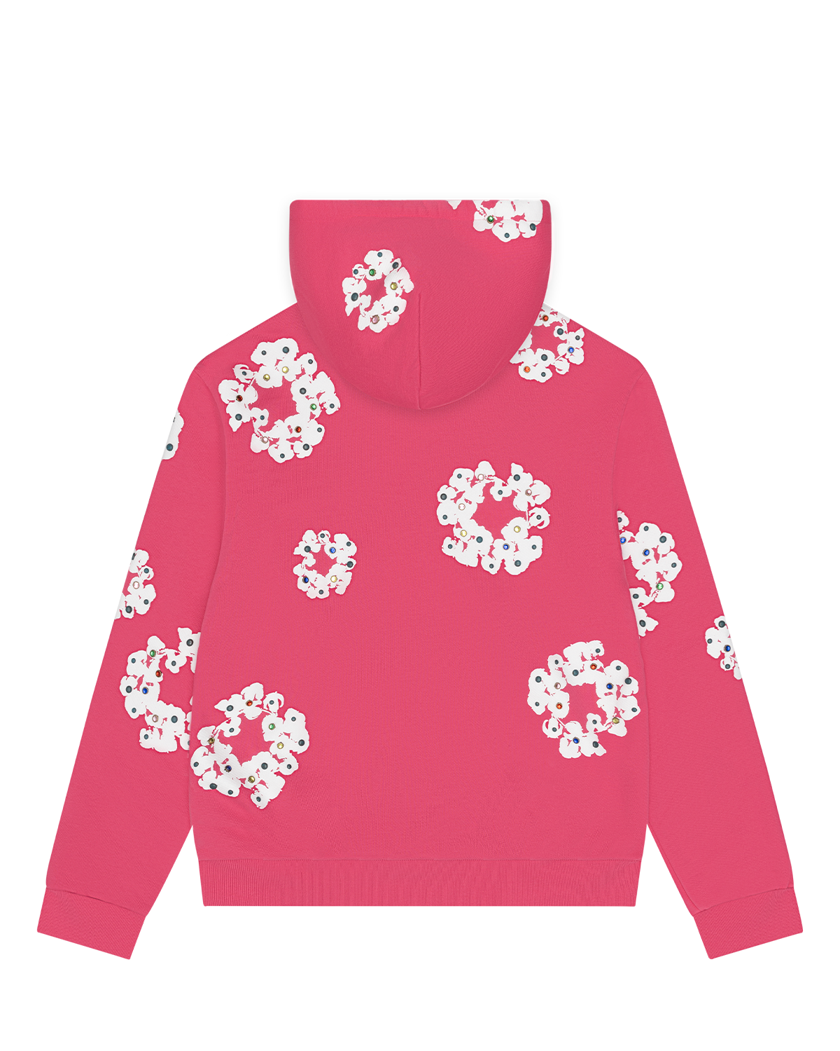 Rhinestone Cotton Wreath Zip Hoodie Pink – view 2