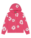 Rhinestone Cotton Wreath Zip Hoodie Pink