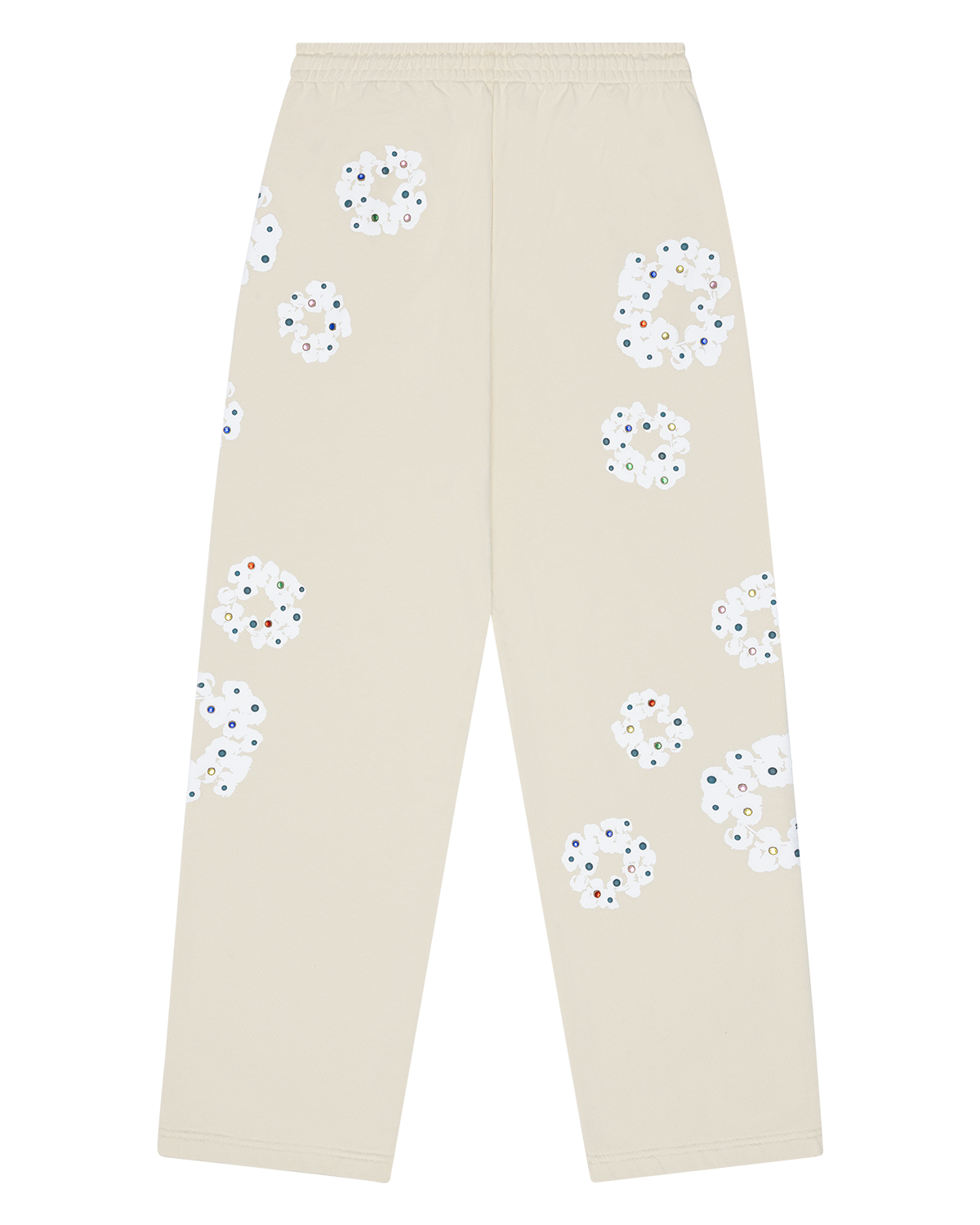 Rhinestone Cotton Wreath Open Hem Sweatpants Oatmeal – view 2