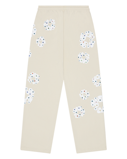 Rhinestone Cotton Wreath Open Hem Sweatpants Oatmeal – view 2