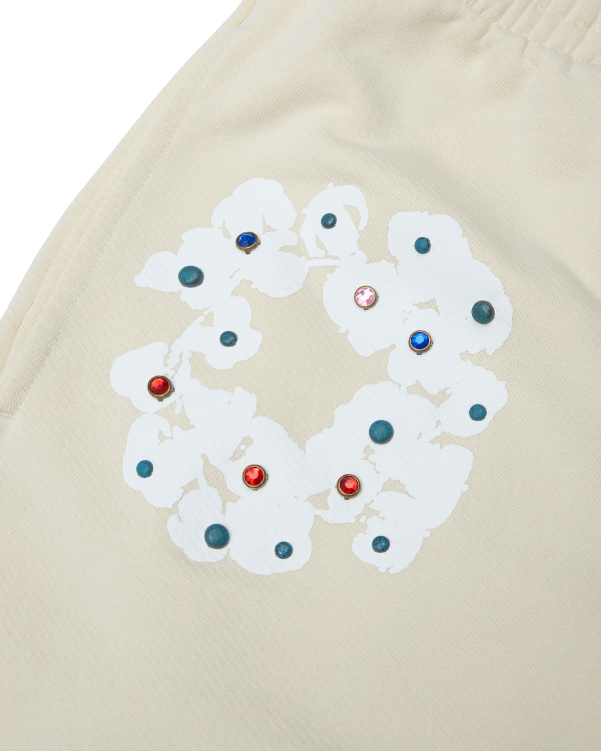 Rhinestone Cotton Wreath Open Hem Sweatpants Oatmeal – view 3
