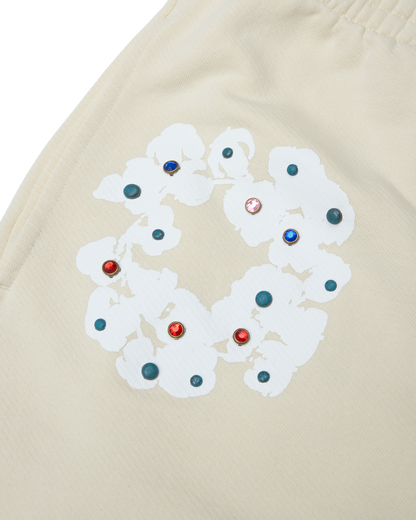 Rhinestone Cotton Wreath Open Hem Sweatpants Oatmeal – view 3