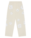 Rhinestone Cotton Wreath Open Hem Sweatpants Oatmeal