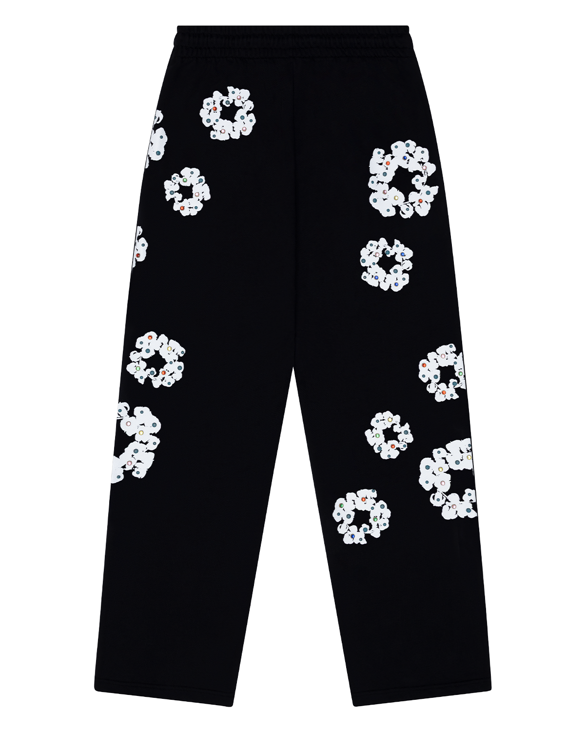 Rhinestone Cotton Wreath Open Hem Sweatpants Black – view 2